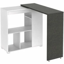 Le moins cher ⭐ VENTE-UNIQUE.COM Ensemble "Mange Debout" : Meuble De Bar SATURNE + 2 Tabourets De Bar CALAS - Blanc Et Béton - Gris, Blanc 😀 -Table haute Boutique 65946902 3