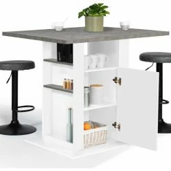 Vente flash ❤️ IDMARKET Ilot Central UGO 110 Cm Plateau Effet Béton Et Blanc Avec Rangements ❤️ -Table haute Boutique 66978823 4