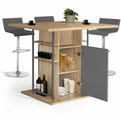 Remise ❤️ IDMARKET Ilot Central UGO 110 Cm Bois Gris Et Imitation Hêtre Avec Rangements Design Industriel ⭐ -Table haute Boutique 67263537 4