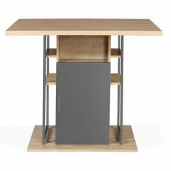 Remise ❤️ IDMARKET Ilot Central UGO 110 Cm Bois Gris Et Imitation Hêtre Avec Rangements Design Industriel ⭐ -Table haute Boutique 67263537 5