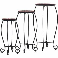 Acheter ✨ DOC&ET² Tables Mosaïque 3 Pcs Terre Cuite Et Blanc Céramique - Brun ⌛ -Table haute Boutique 67315527 3