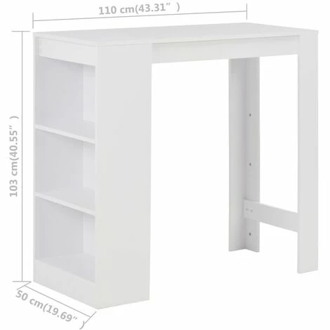 Nouveau 👍 MAISONCHIC Table De Bar Table Haute Avec étagère Blanc 110x50x103 Cm 😉 7 Nouveau 👍 MAISONCHIC Table De Bar Table Haute Avec étagère Blanc 110x50x103 Cm 😉 – Image 5
