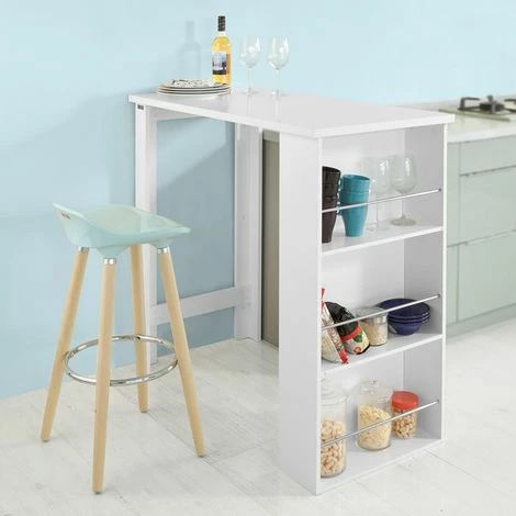 Meilleure vente 👏 Table Haute De Bar Mange-debout Cuisine Avec Rangements– Blanc FWT17-W SoBuy® 💯 5 Meilleure vente 👏 Table Haute De Bar Mange-debout Cuisine Avec Rangements– Blanc FWT17-W SoBuy® 💯 – Image 3