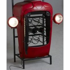 Budget 🛒 AUBRY GASPARD Meuble Bar Tracteur En Acacia Et Métal Rouge - Rouge 🥰 -Table haute Boutique 8563802 2