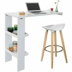 Vente flash 🔥 Table De Bar Murale Table Haute De Bar Mange-Debout Cuisine Avec 2 étagères De Rangement – Blanc FWT55-W SoBuy® 😀